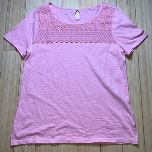 Talbots Top Womens Large Pink Short Sleeve Stretchy Crochet Lace Casual Basic